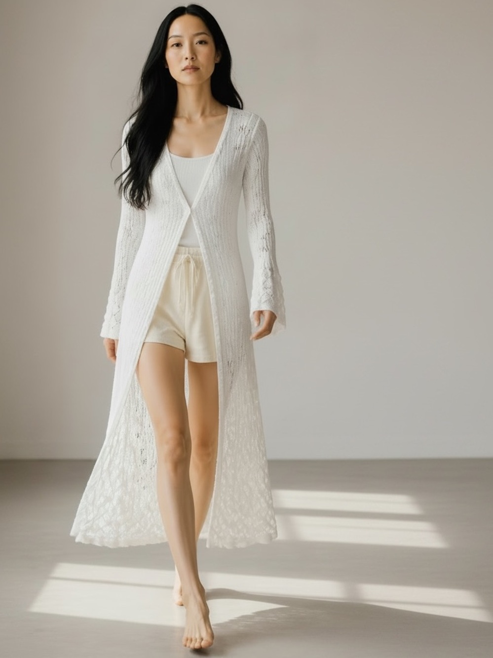 🌷 SHEIN White Cable Knit Button-Front Maxi Dress/Cardigan #58
